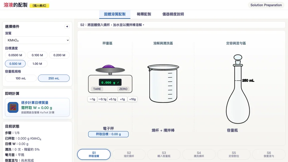 溶液的配製互動教材畫面